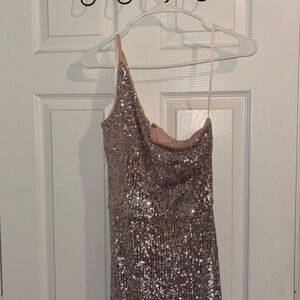 One Shoulder Rose Gold Formal Dress